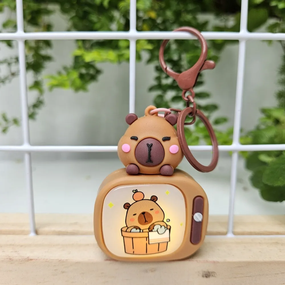 Creative Lighting Luminous Capybara Keychain Mini Funny Gift Animals Key Ring Backpack Hanging Pendants