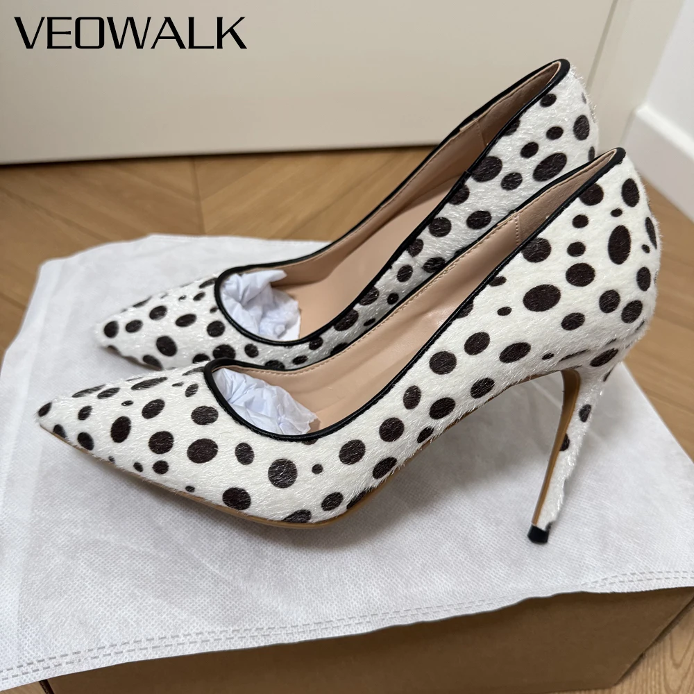 

New Arrival 12/10cm Women's Polka Dot Pointed Toe Stiletto High Heels Elegant Office Party Wedding Dress Pump Shoes Plus Size46