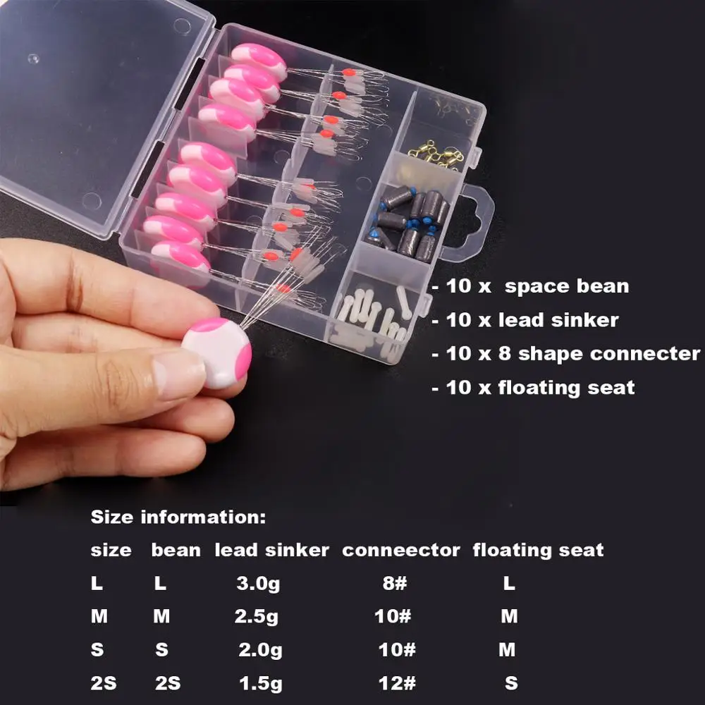 Bimoo 40pcs/set Carp Fishing Accessory Silicone 7+1 Space Bean Set Sinker Floating Seat Metal Connector Fishing Accessory Tackle