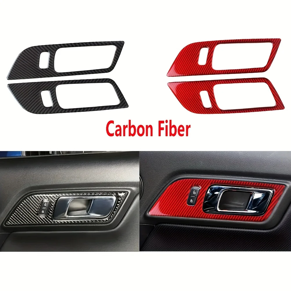 2pcs real Carbon Fiber Stickers Inner Handle Ring Door Handle Frame Car Interior Styling Accessories For Ford Mustang 2015/16/17