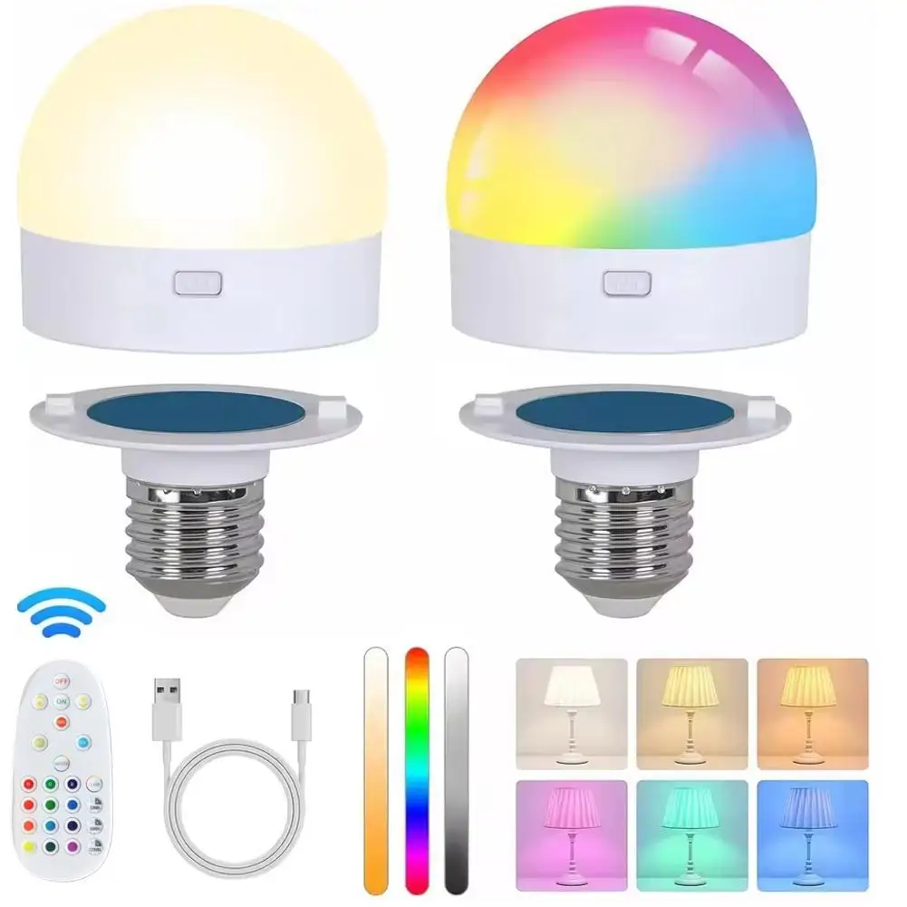

Перезаряжаемая светодиодная лампа E27/E26 RGB с дистанционным управлением, бесступенчатым затемнением, трехцветным светом для настенных светильников, люстр, настольных ламп, с таймером