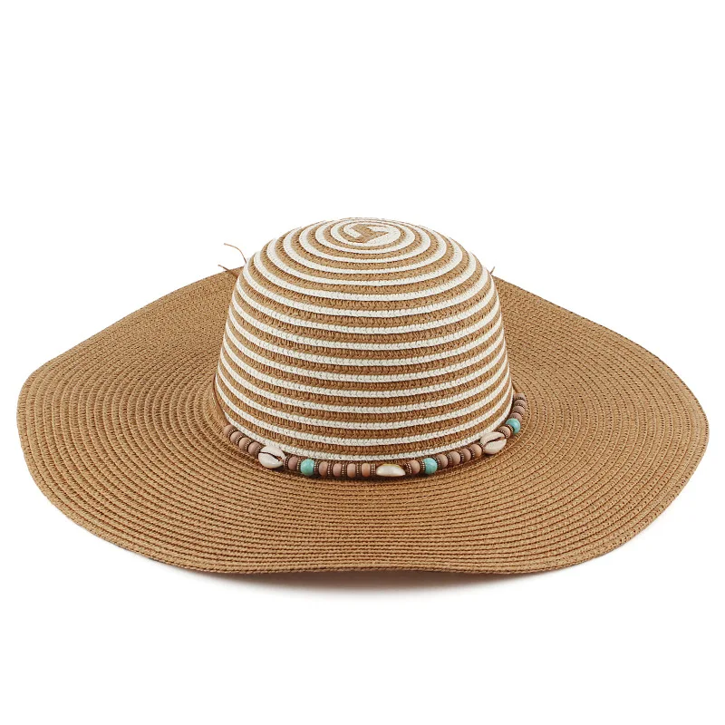 

New women's summer Korean version big edge hat sunshade sunscreen dome straw hat travel vacation straw hat striped top