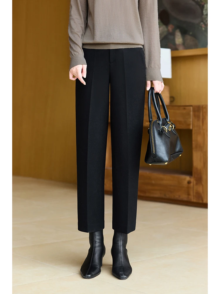 

Теплые эластичные шерстяные брюки с широкими штанинами и коническим кроем из Нинся для женщин