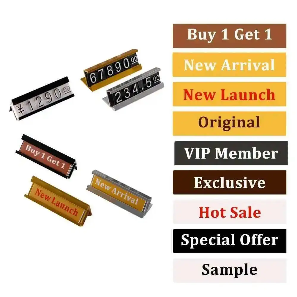 8x12mm Counter Top Adjustable Price Tags Kit $ Euro Card Jewelry Clothes Digit Display Cube Sign Label Alloy Board Stand Frame