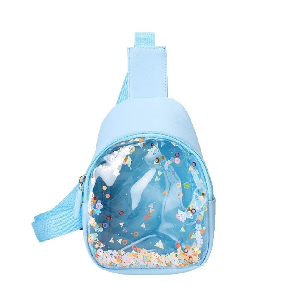 

Fashion Transparent Crossbody Bag PU Leather Flowing Sand Shoulder Bag Solid Color Lightweight Kids Chest Bags Children