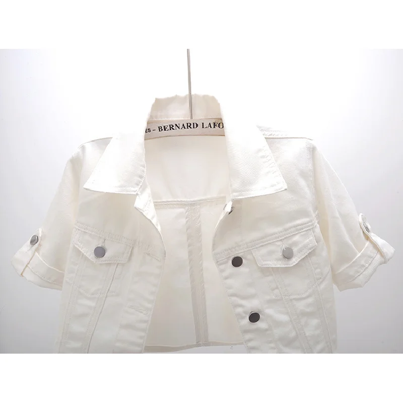 Moda verão fina meia manga branco denim jaqueta casaco feminino coreano estudante outerwear tamanho grande fino curto jeans jaquetas femininas