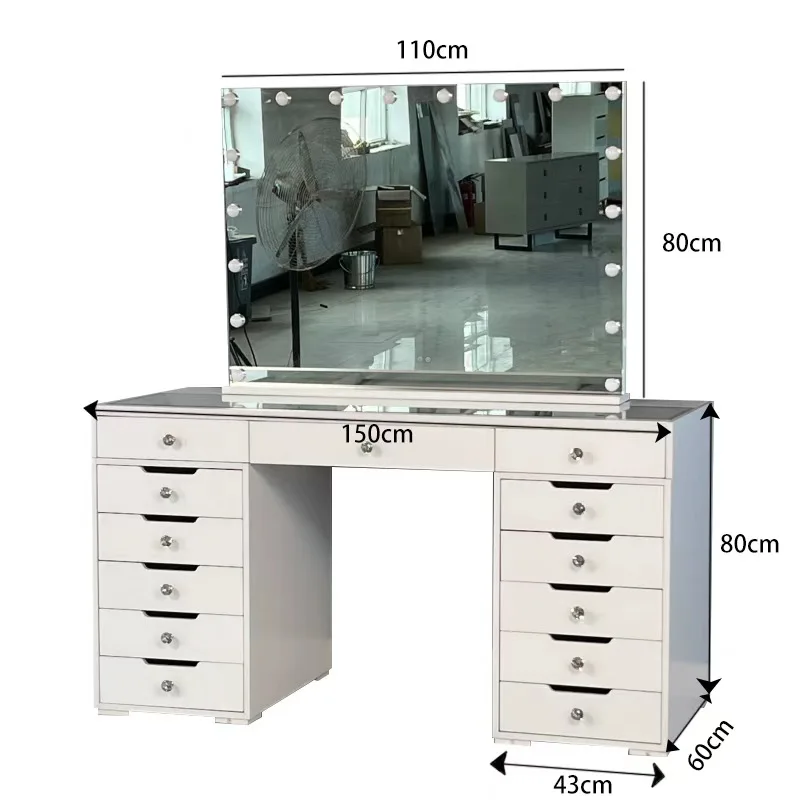 Wholesale Glass Top Dressing Table with LED Lighted Mirror and Power Socket Makeup Vanity Table with Drawer Entry Dressing Table