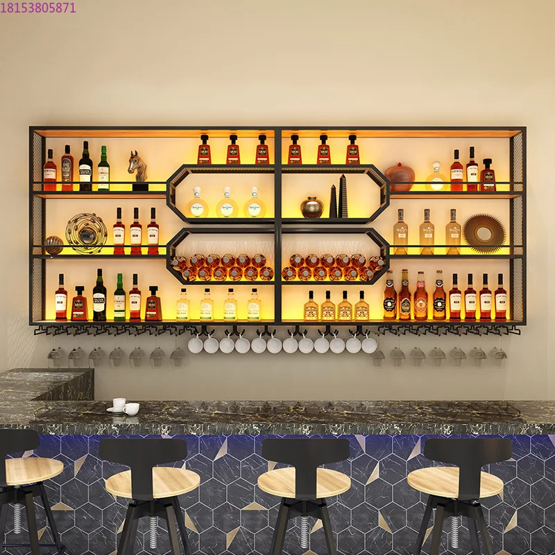 Restaurant wall-mounted wine cabinet display rack hanging wall wine cabinet multi-functional storage