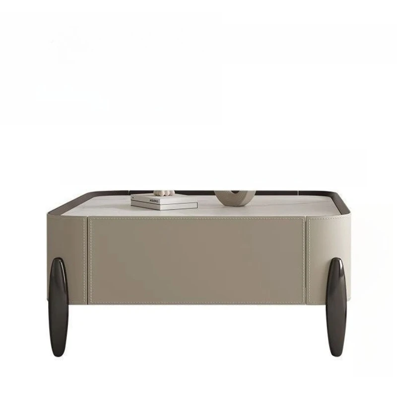 Light luxury minimalist, small apartment high-end gray square combination, rock slab coffee table, household