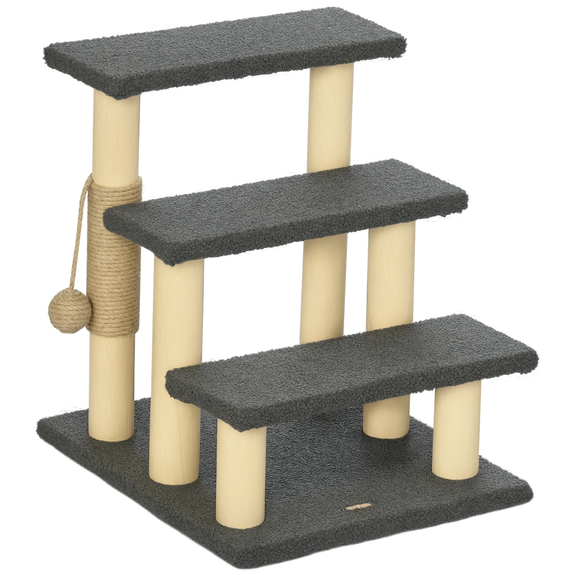 PawHut Scala per Gatti a 3 Gradini, Scala per Animali Domestici da 48 cm con Colonna in Sisal