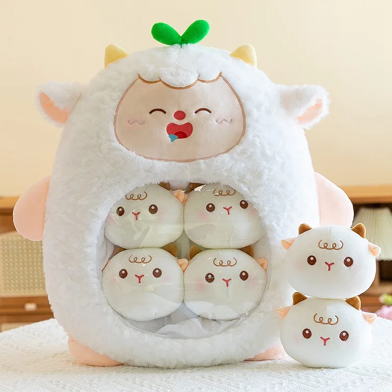 

Kawaii Capybara/Shark Plush Toy Snack Bag Pillow - Large Stuffed Animal with 6 Small Dolls Kids Gift Home Decoration