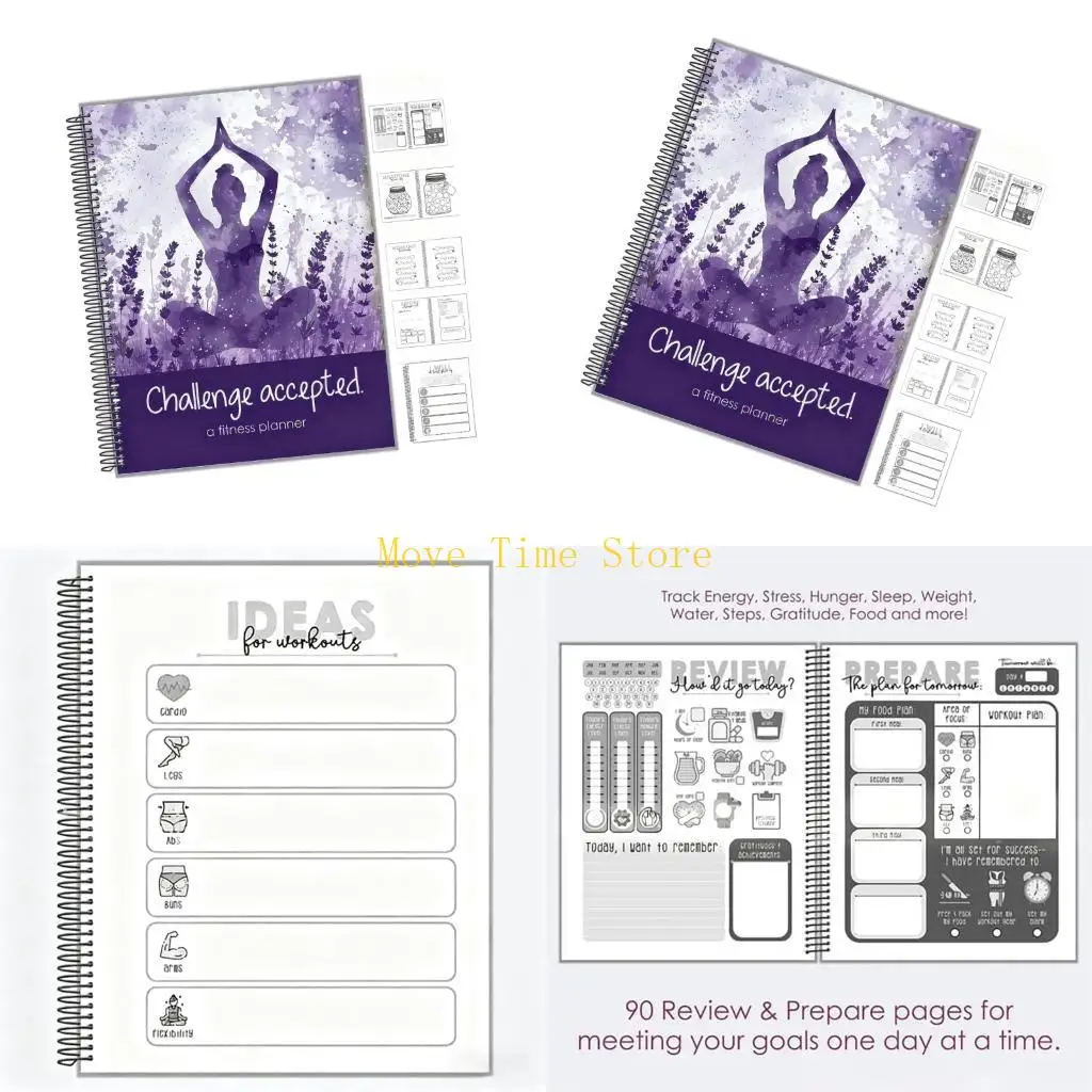 Cuaderno planificador desafíos físicos papel grueso 92ME, rastreadores rutina semanales 90 días