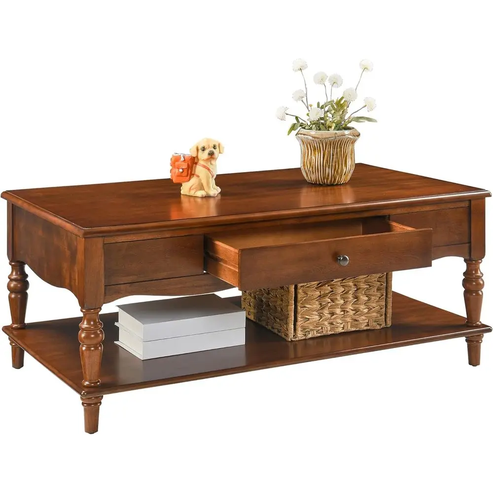

Cherry Wood Storage Cocktail Table, 43.3W x 23.6D x 18H, Modern Style, KZ-C008-DR
