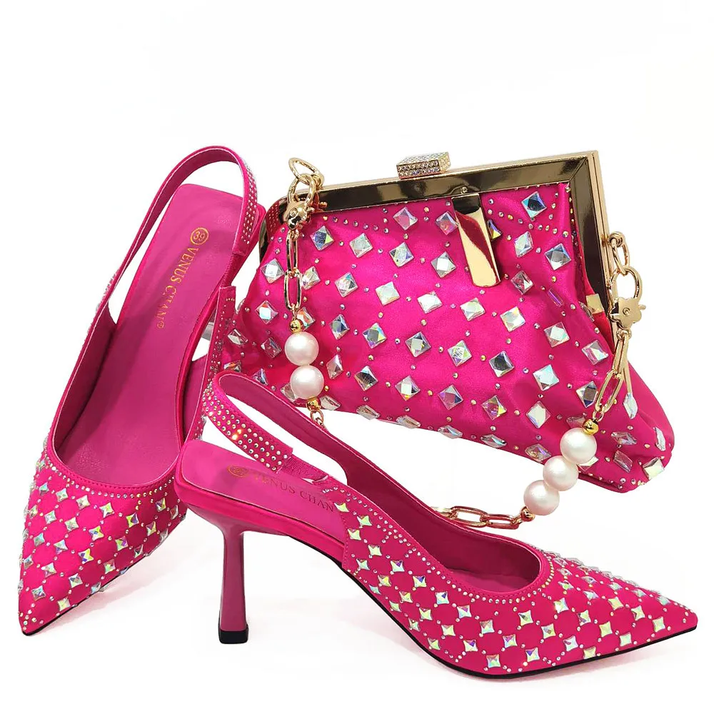 

Newest Fuchsia Color Suitable For Daily And Banquet Parties Comfortable And Fashionable Women's Shoes And Bag Set