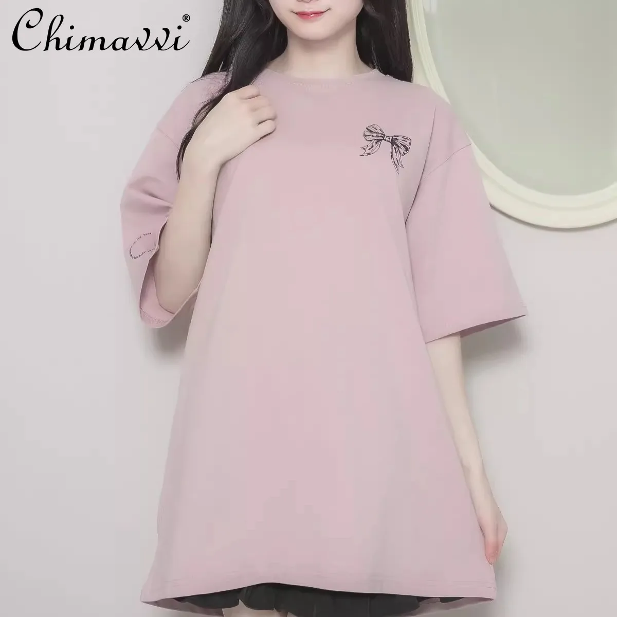 Japanese Sweet and Cute Cake Print Short-sleeved Loose OversizeT-shirt 2025 Summer New Fashion Kawaii Girl Women's Y2k Top