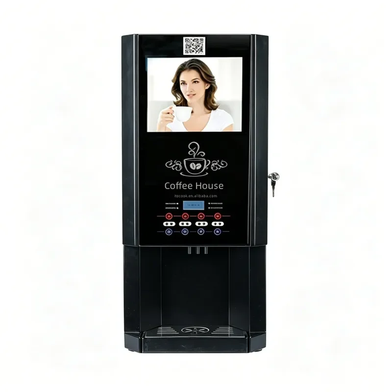 Advertising screen fully automatic hot and cold three flavor instant coffee vending machine