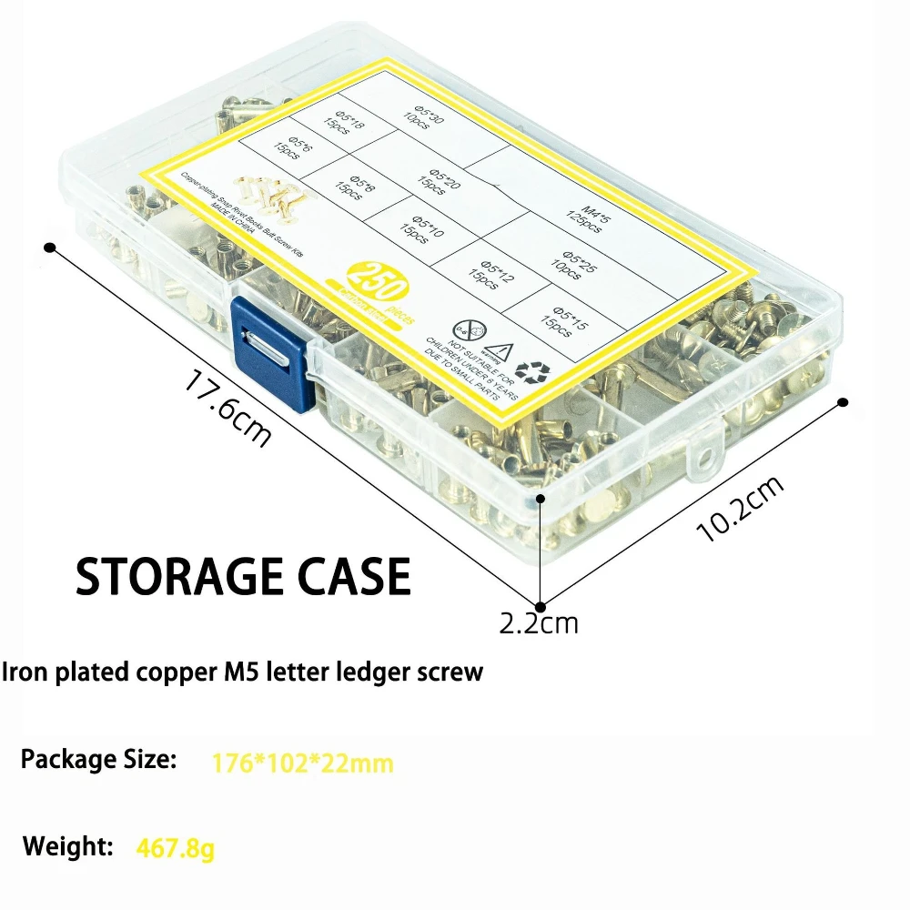 250PCS Acciaio al carbonio Rivetti placcati in rame Rivetto M5 Libro dei conti Rivetti di testa Viti Album fotografico Calendario Chiodi Rivetti per rilegatura