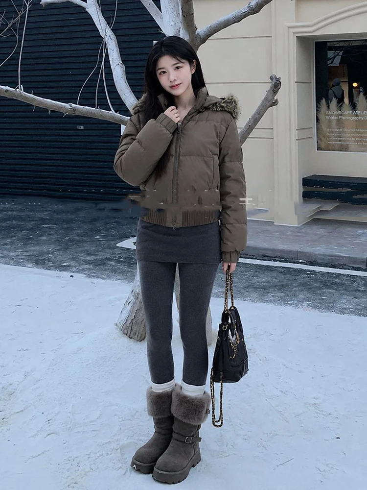Winter Hooded Natural Large Fur Collar Down Jacket Women White Duck Down Warm Parker Outwears Female Thicken Short Down Jacket