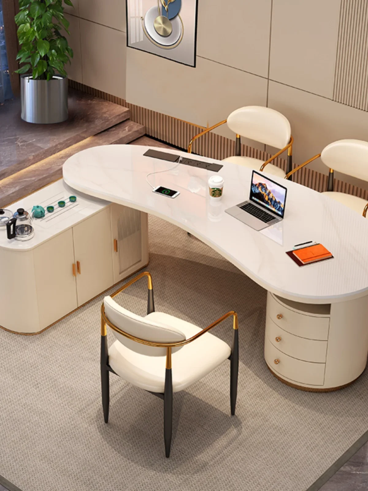 1.8/2/2.2/2 light luxury rock slab tea table desk computer desk curved tea table office tea