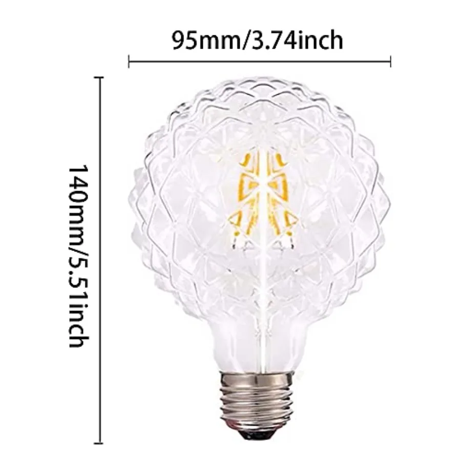 G95 LED Pineapple Bulb 4W Retro Edison Lamp 30W Equivalent Vintage Edison Screw Bulb for Lawn Patio Yard Restaurants Cafes Glas