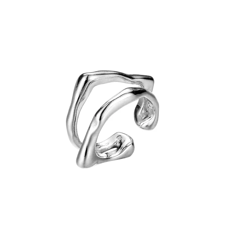 F.I.N.S 1PC Geometric S925 Silver Ear Clip No Hole Double Layer Irregular Ear Cuffs for Women Fake Piercing Catilage Jewelry