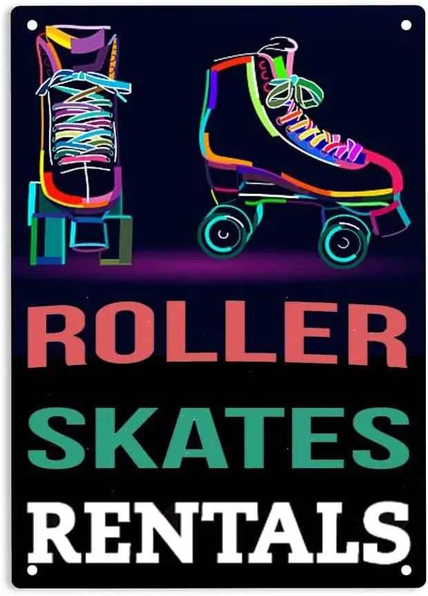 Roller Skate Rental Sign Metal Tin Signs for Skating Rink/Outdoor/Driveway/Garages/Man Cave Wall Decor Poster Sign 12x8 Inch