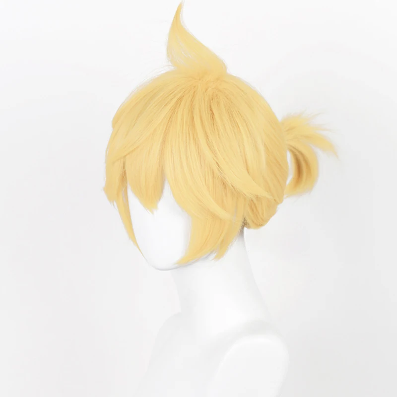 High Quality Rin Len Cosplay Wig Short Light Golden Yellow Heat Resistant Synthetic Hair Anime Cosplay Wigs + Wig Cap