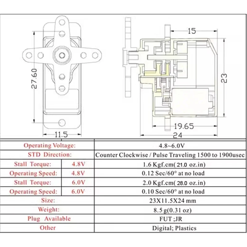 Atualizado es08d micro servo digital 8g de alta precisão 4.8v-6v reverso para drones de aeronaves planador robô modelo servos acessórios