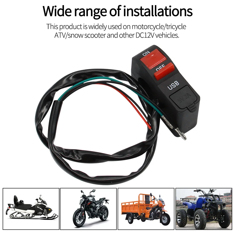 Motorcycle Steering Wheel Switch USB Charging, Motorcycle Scooter Moped Pit Bike Headlight Button