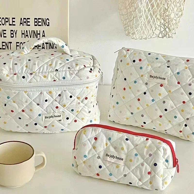 

Cute Bow Cotton Makeup Bag Women Cosmetic Organizer Zipper Portable Toiletry Case for Girls Box Shape Handbag