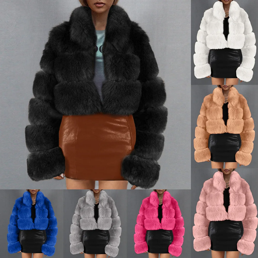 Stand Collar Ultra Short Imitation Fur Coat Women's Casual Autumn Winter New Fashion Popular Fur Coat Women Faux Fur Coat Short