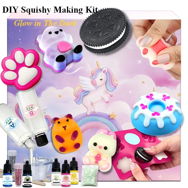 

Glow in The Dark DIY Squishy Making Kit Make Your Own Squishies All-in-One Craft Kit with Cute Mini Paw Bear Bunny For Kids Gift