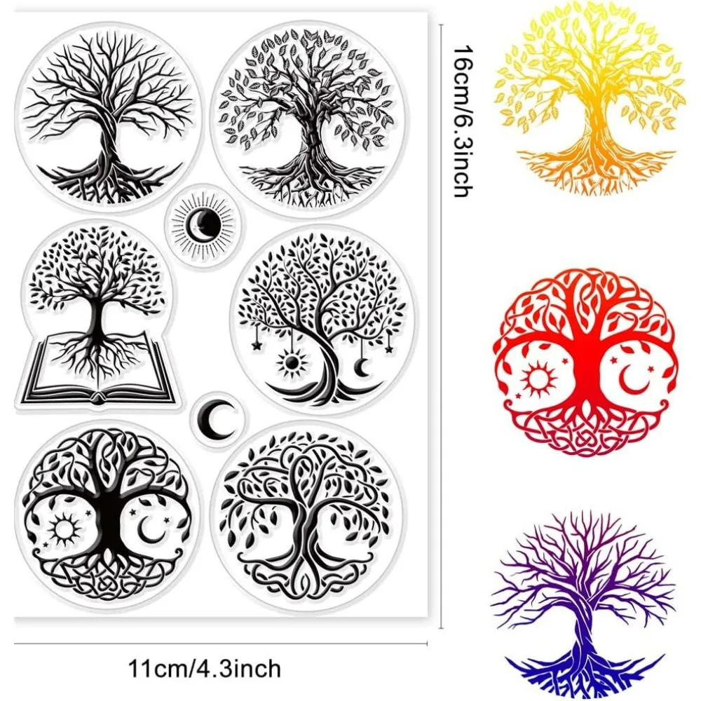 Tree of Life Clear Stamps for Card Making Decoration Scrapbooking, Moon Silicone Rubber Stamp for Greeting Cards Photo Album