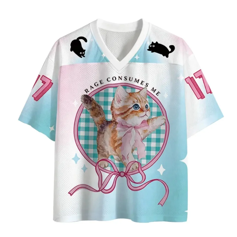 Funny Cute Kitten3D Print Sport Quickdry Breatha Men V-neck  Loose Tshirt Outdoor Casual Fashion Harajuku Y2K Parent-child Cloth