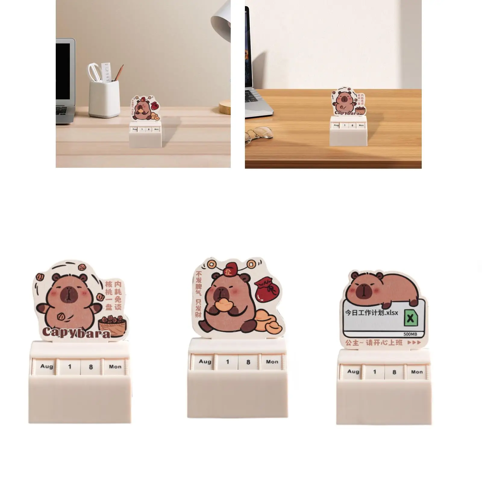 Dekorasi meja kalender, bisa digunakan kembali hadiah ulang tahun lucu dengan roda Manual ornamen Desktop Desain Capybara untuk sekolah kantor rumah