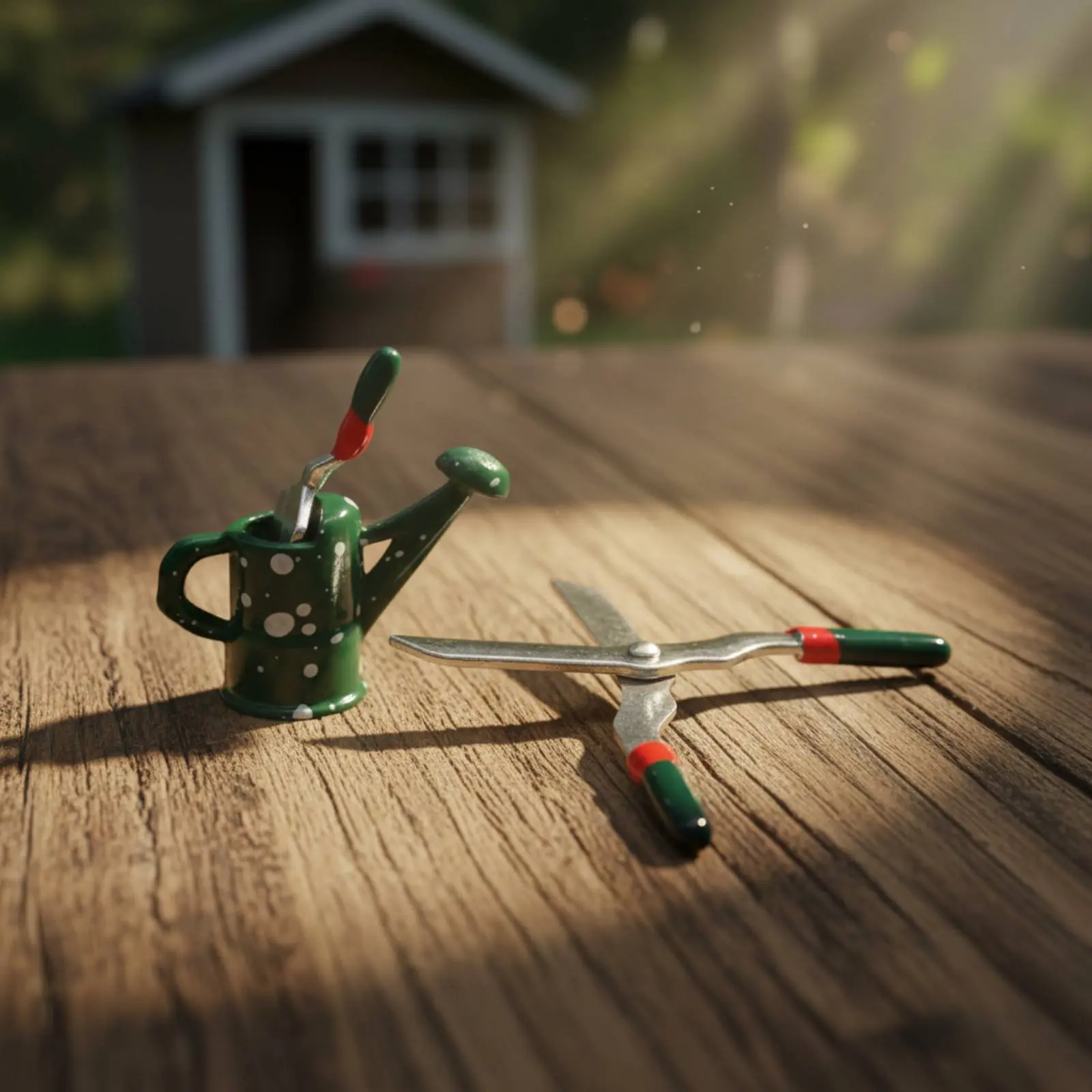 Dollhouse Garden Tools Tiny Craft Props Dollhouse Gardening Tools Mini Garden Shovel Set Realistic Shape Mini Watering Can Set