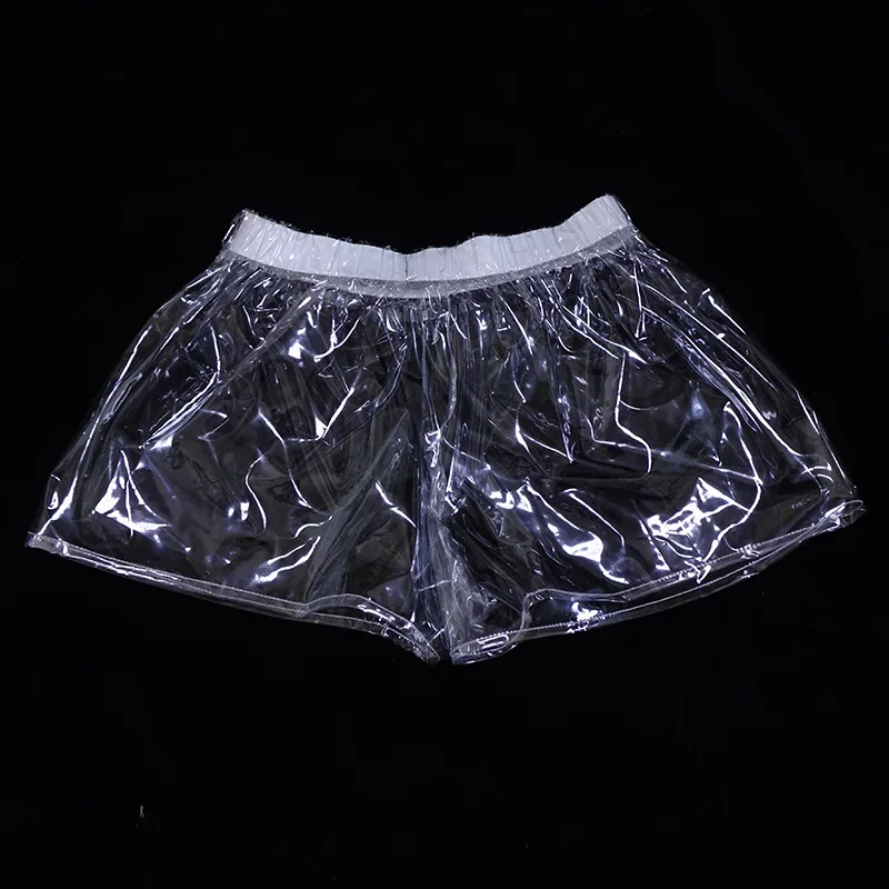 Calções transparentes macio silencioso engrossado pvc esportes calças de plástico das mulheres dos homens sexy moda festa à prova de chuva boxers abdl roupa interior