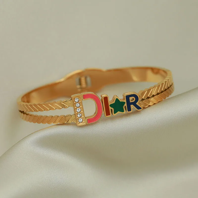 Classic 316L Stainless Steel Letter D Bangles for Women Fashion Brand Jewelry Star  Bracelets Party Gifts