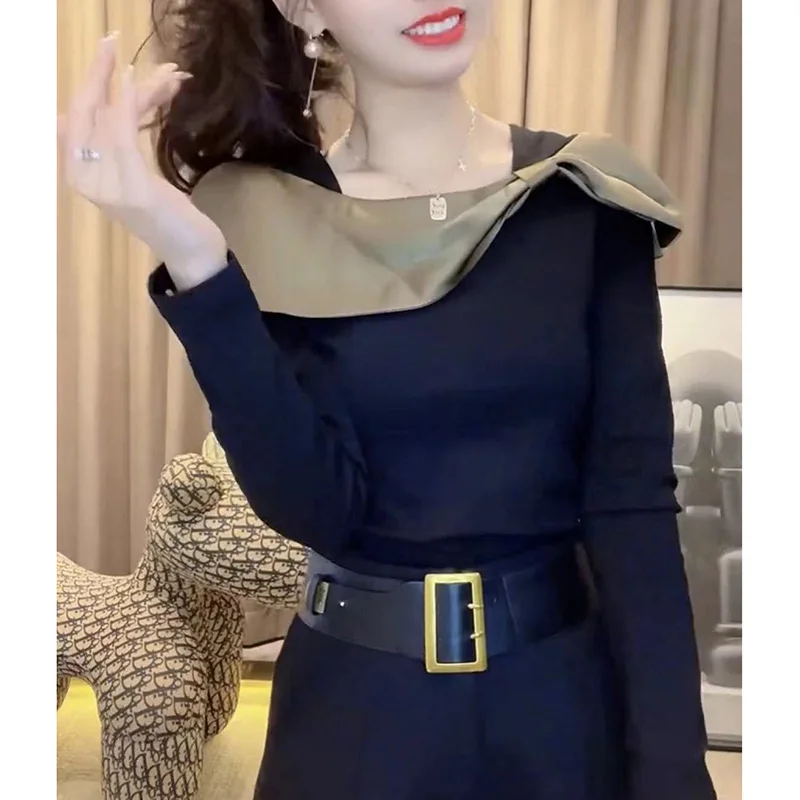 Fashion Loose Spliced Bow Fake Two Pieces Blouse Female Clothing 2023 Autumn New Casual Pullovers Tops Korean Asymmetrical Shirt