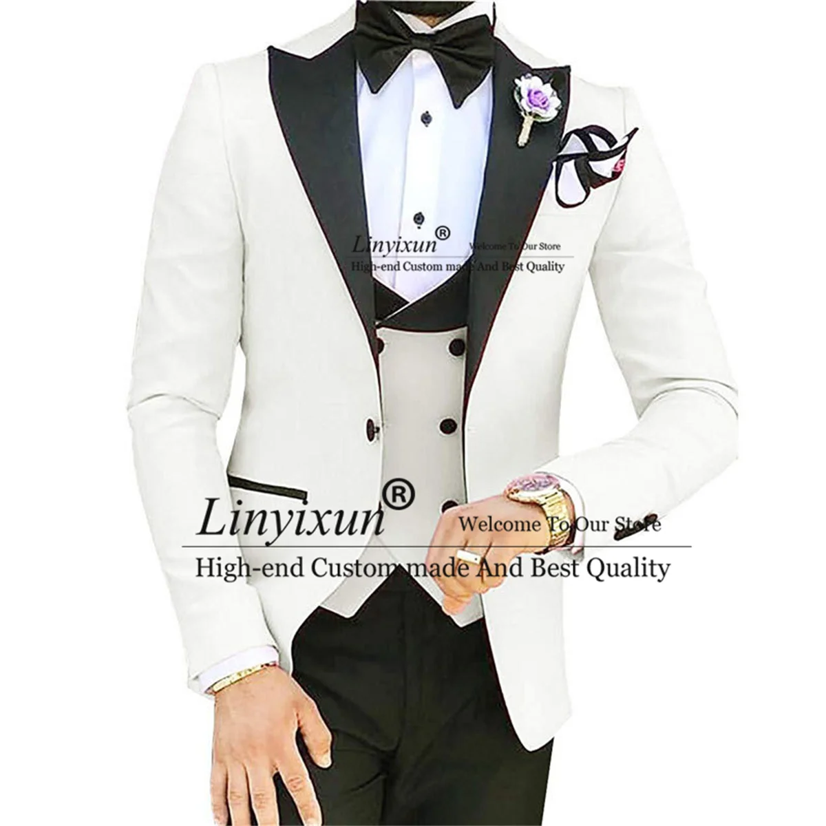 

Formal White Men Suits For Wedding Peaked Lapel Groom Tuxedo Slim Fit Business Male Blazer 3 Pieces Sets Groomsmen Costume Homme