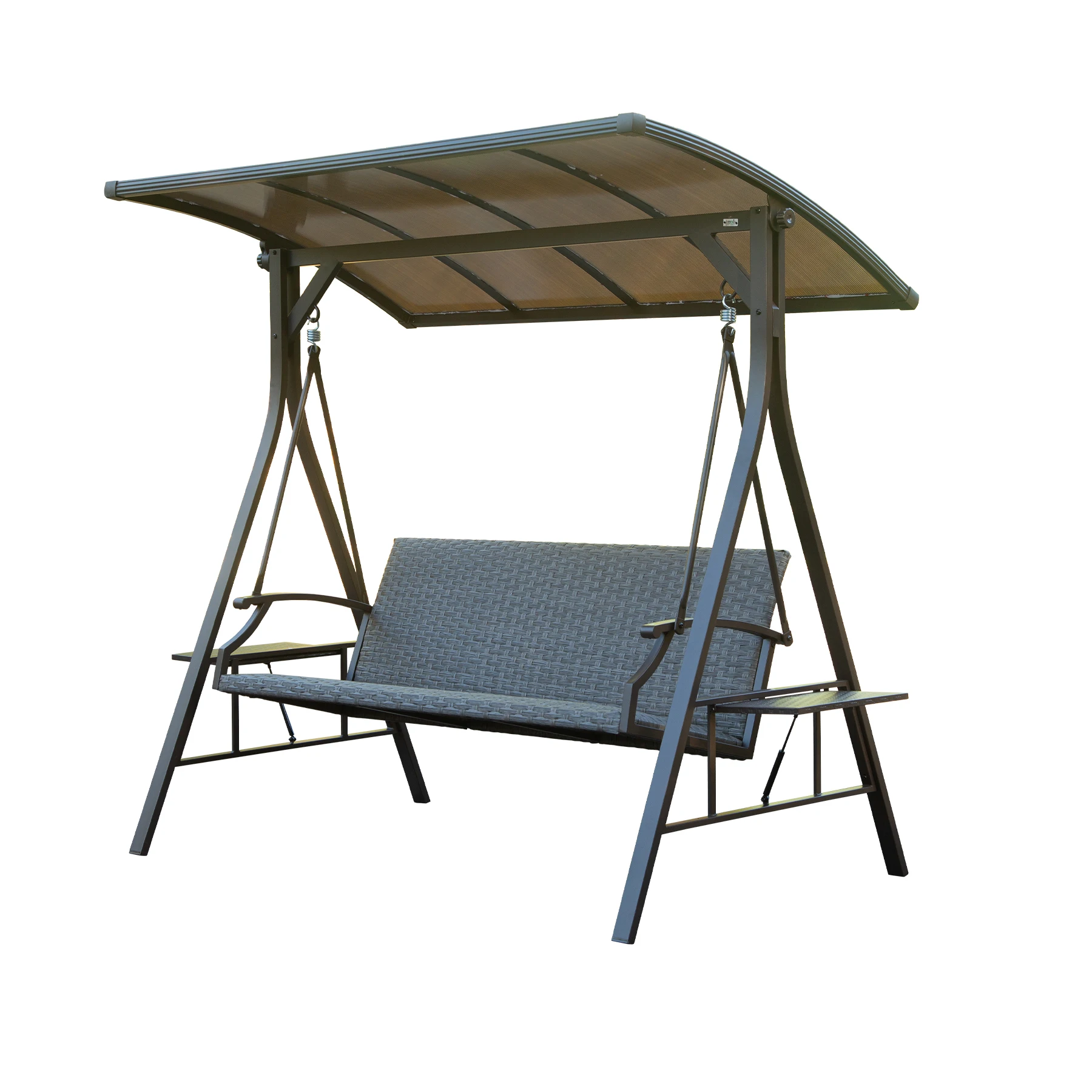 

Outdoor 3-Seat Adjustable Canopy With Cotton Padded Wicker Seat and Backrest Metal Patio Seating Hanging Chair Swing