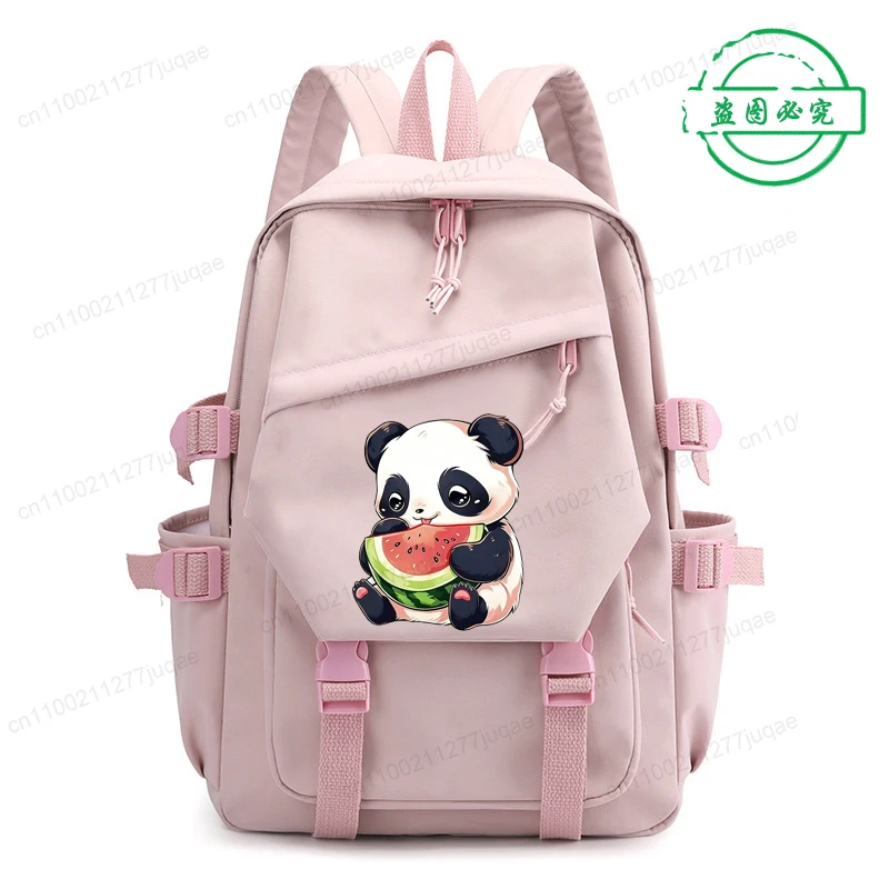 

Рюкзаки большой вместимости, новая дорожная сумка для женщин, школьный рюкзак в стиле Харадзюку, рюкзак с изображением милой панды, едящей арбуз