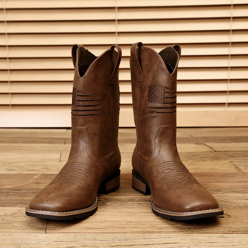 Men's British Style Short Tube Embroidered Western Boots with Hood - Unique Design Short Boots for Casual Wear