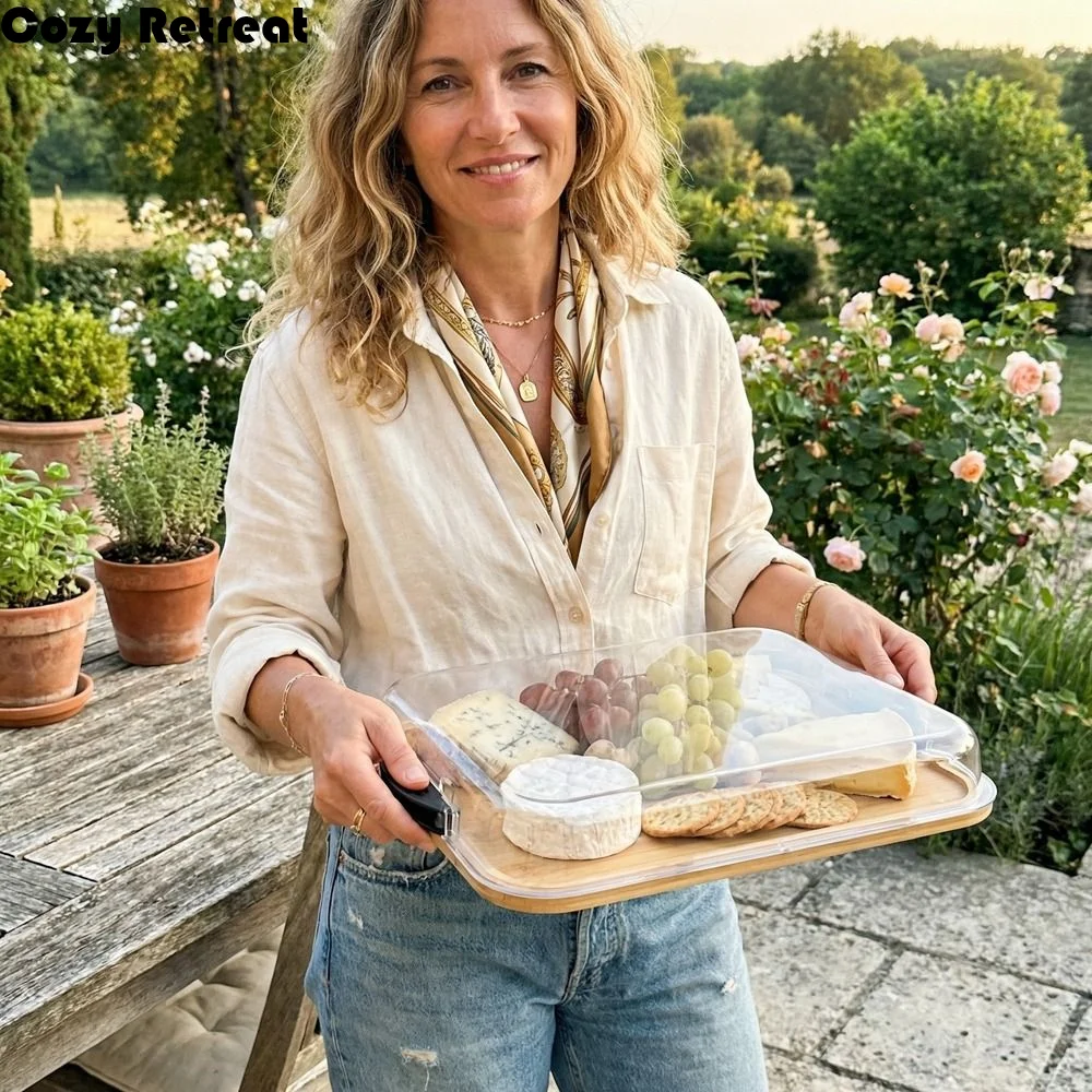 

Многофункциональная деревянная доска для закусок с прозрачной акриловой крышкой, квадратная, для печенья и снеков, прочная тарелка для сыра, для кемпинга