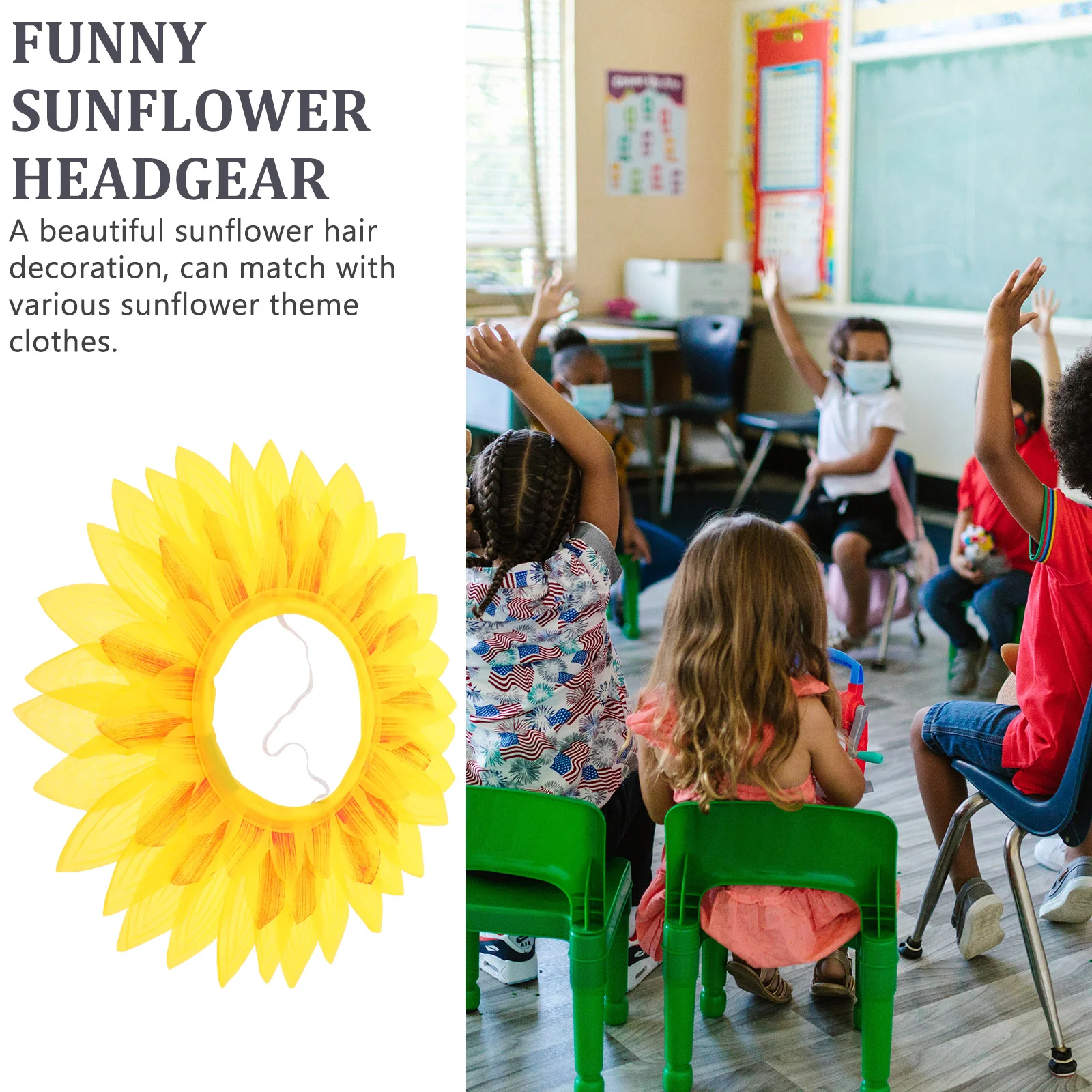 42CM Headpiece Sunflower Party Flower Headgear Hat Kids' Festival Sunflower Costume For Kids Kids Flower Costume Decor