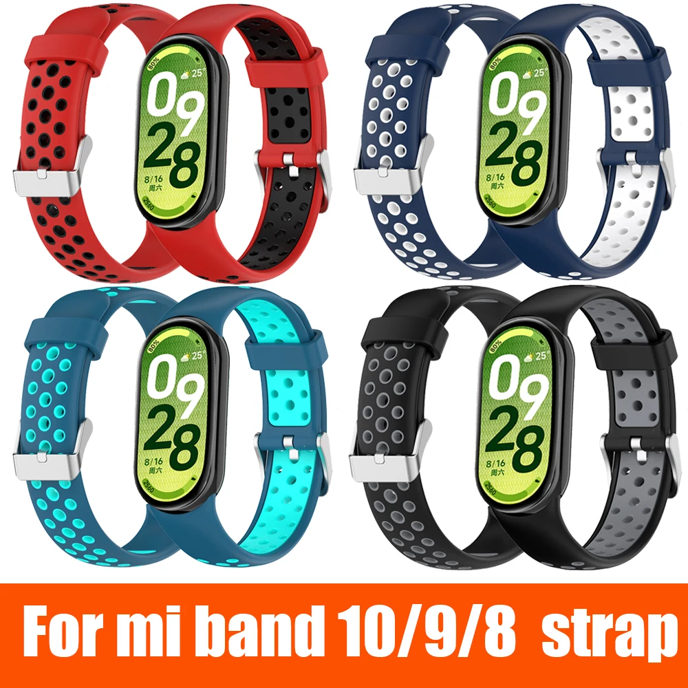 Für Xiaomi Band 10 9 8, Silikonarmband, zweifarbig, atmungsaktiv, Smart-Armband, Ersatzarmband für Xiaomi MiBand 8 9 10-Armband