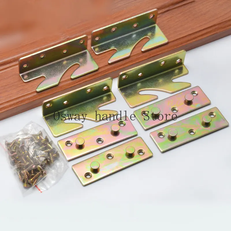 

1 Set (4pcs) Bed Hinged Wood Board Connector Fixed Heavy Metal Cabinet Hinge for Bed Fixed Corner Hardware Furniture Accessories