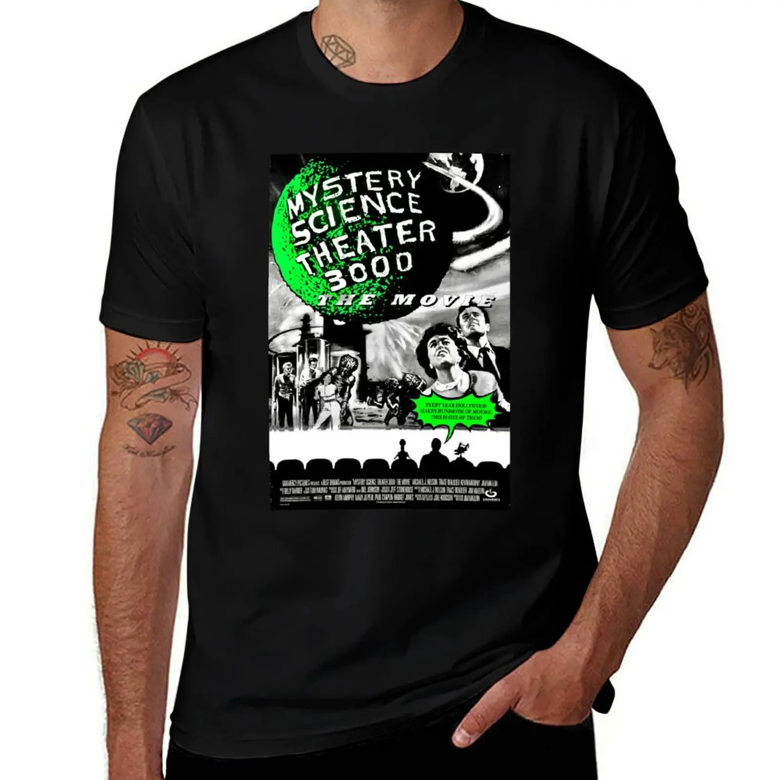 

MST3K The Movie Black and White Poster T-Shirt Moisture Wicking Quick Dry Tee