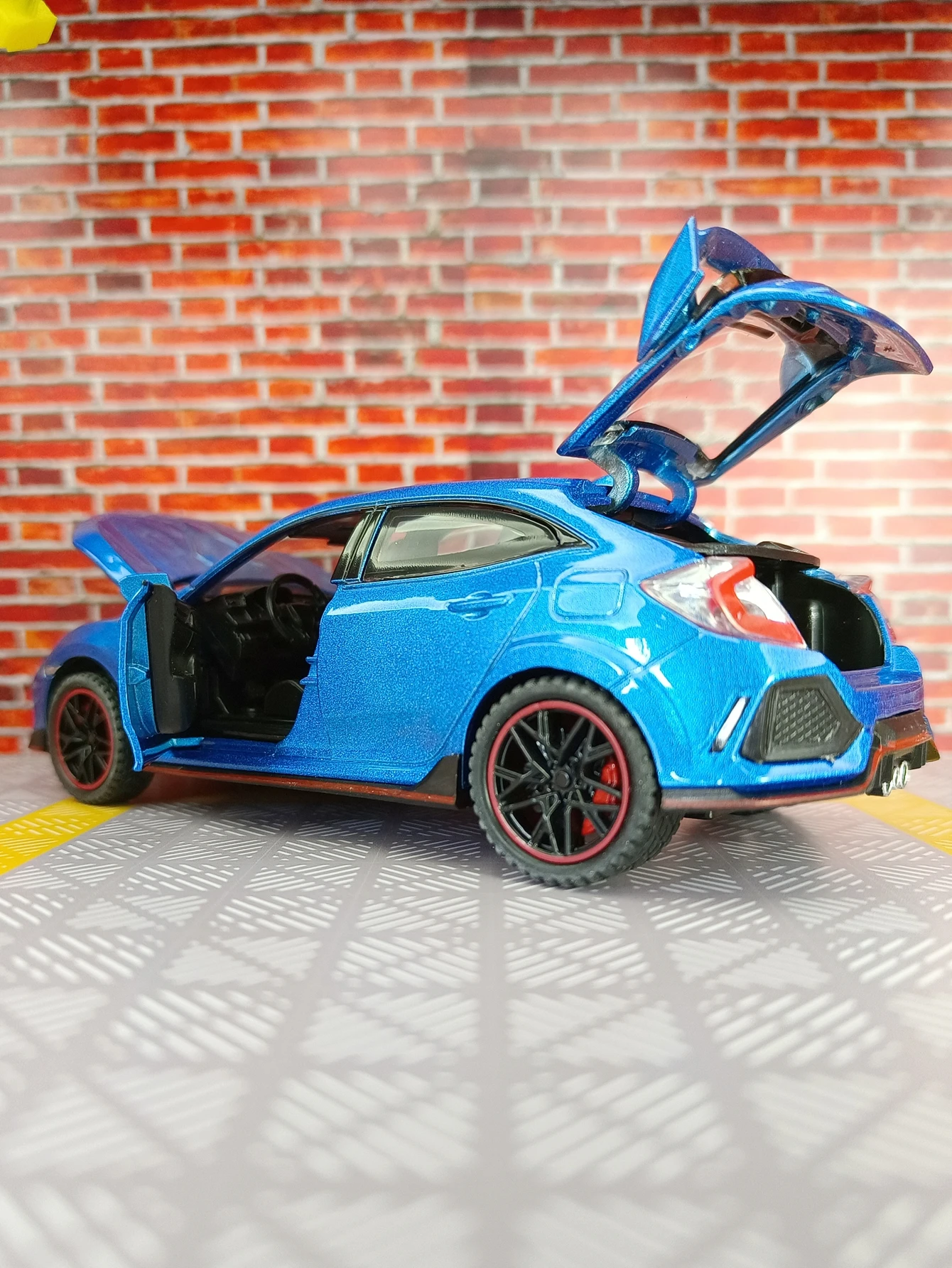 1:32 portas modelo de carro em liga Honda Civic Type-R e capô do motor, porta-malas pode ser aberto, detalhes ricos, acabamento fino