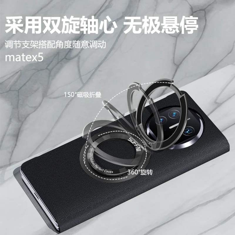 For Huawei Mate X5 X3 Case Luxury Genuine Leather Magnetic Wireless Charging Smart Window Folding Protect Shockproof Flip Cover
